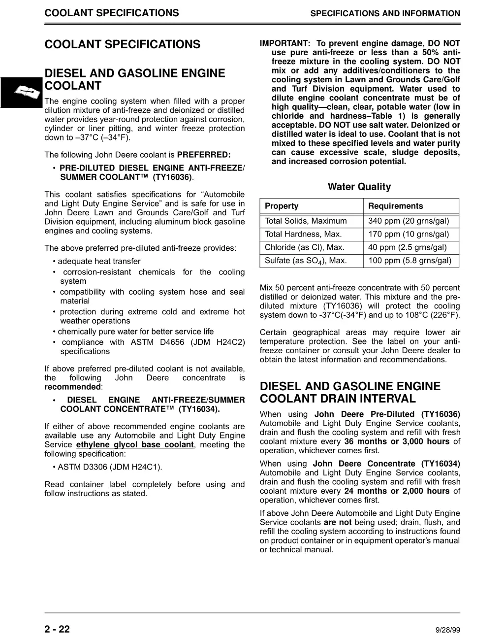 coolant specifications