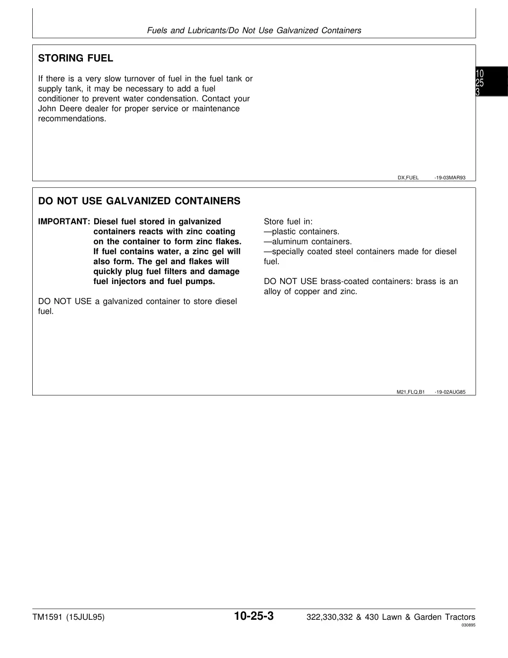 fuels and lubricants do not use galvanized