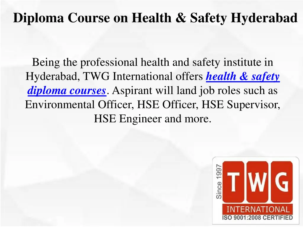 diploma course on health safety hyderabad