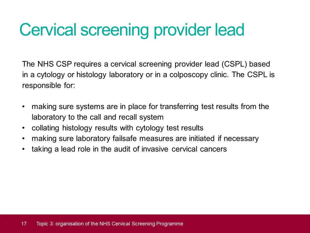 cervical screening provider lead
