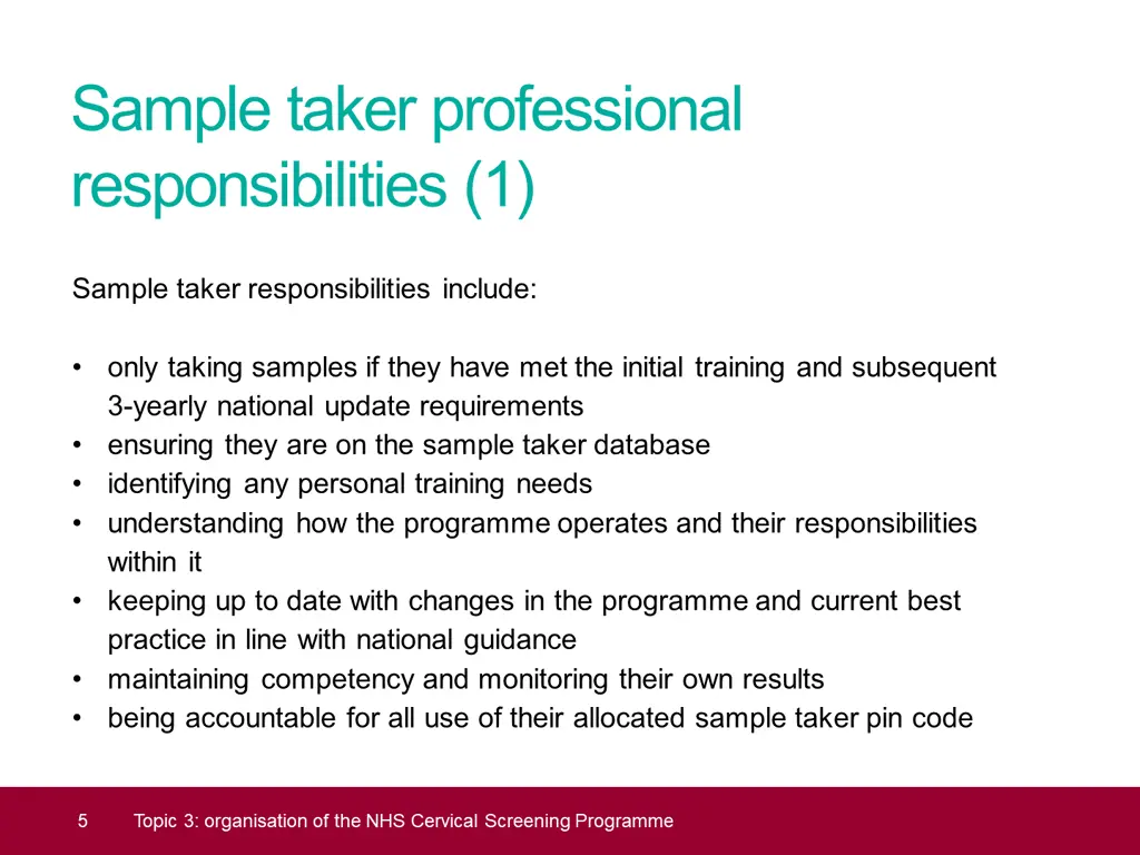sample taker professional responsibilities 1