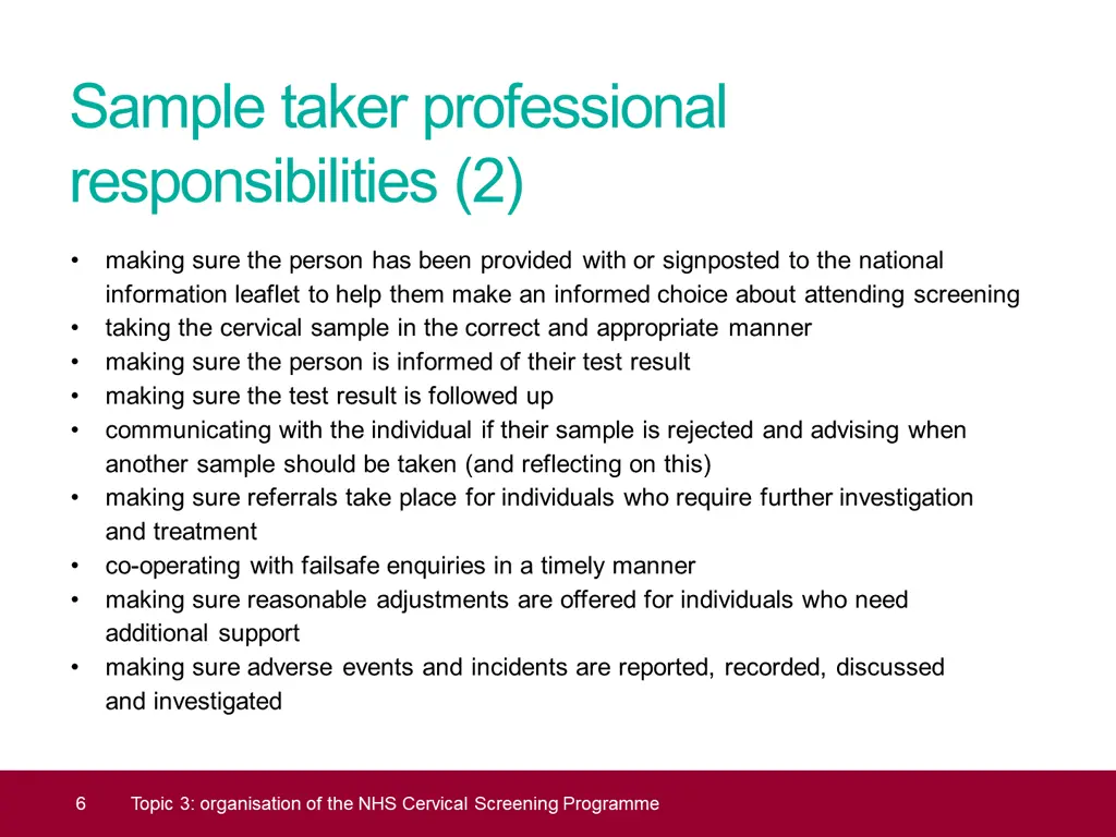 sample taker professional responsibilities 2