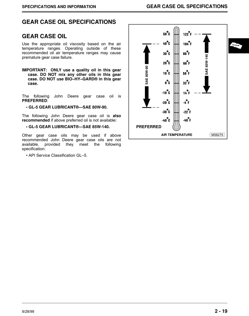 gear case oil specifications