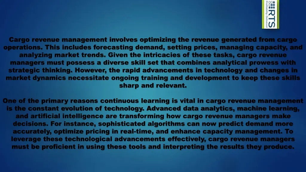 cargo revenue management involves optimizing