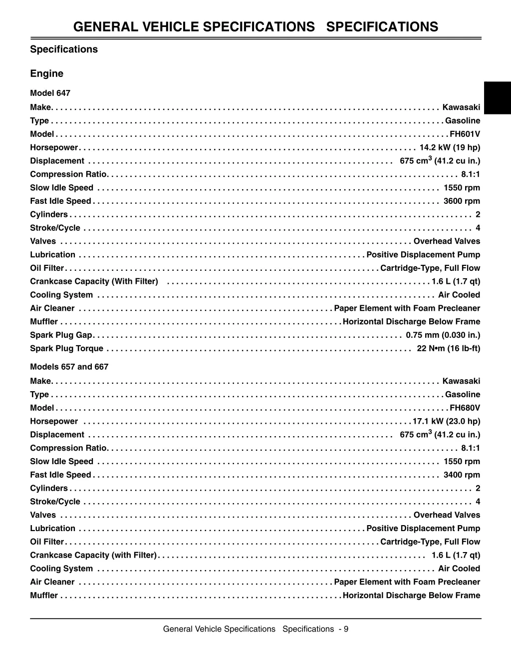 general vehicle specifications specifications