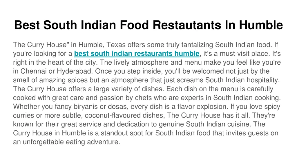 best south indian food restautants in humble