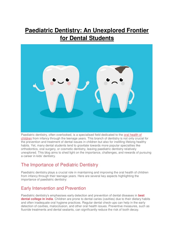 paediatric dentistry an unexplored frontier