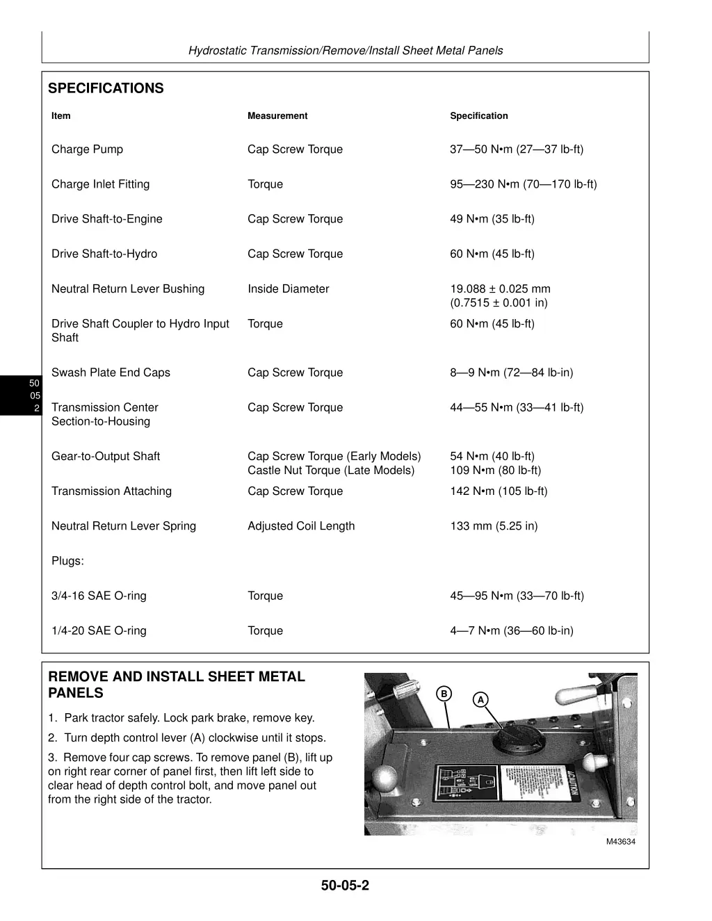 hydrostatic transmission remove install sheet