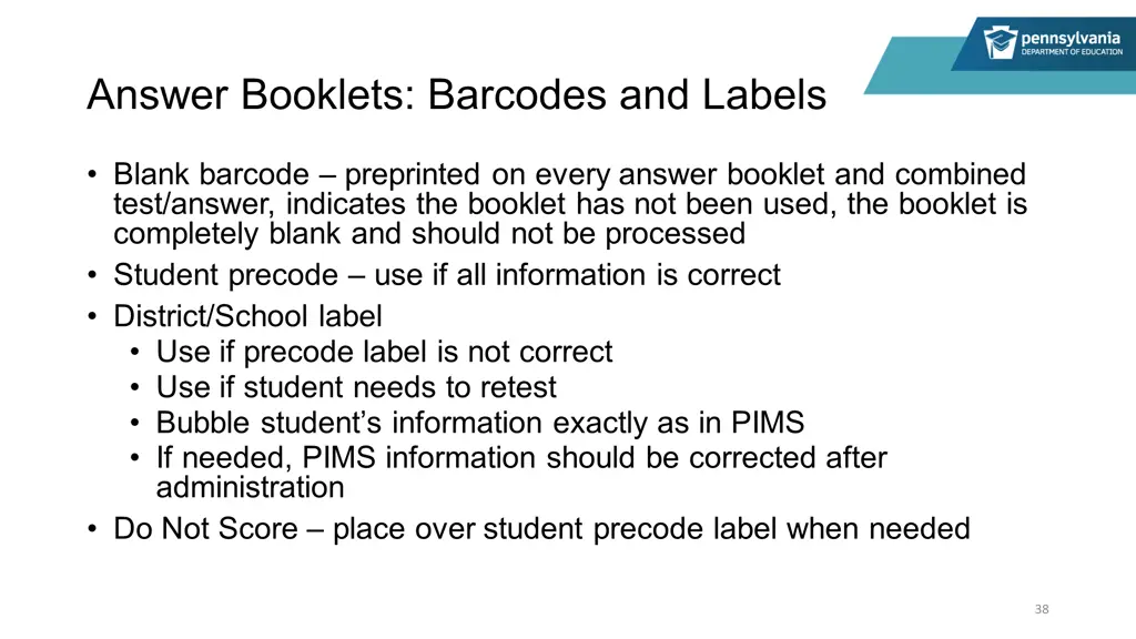 answer booklets barcodes and labels