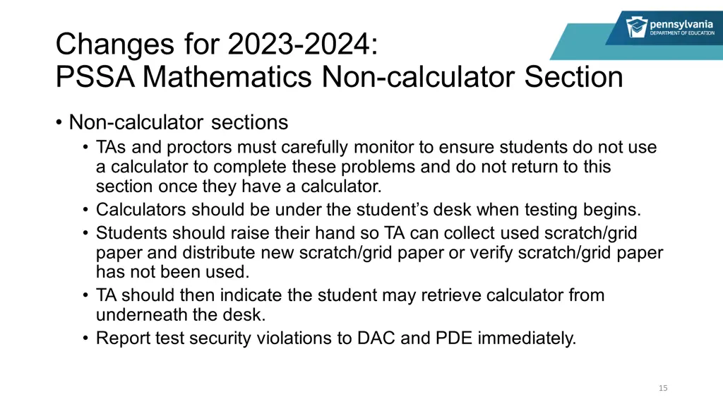changes for 2023 2024 pssa mathematics