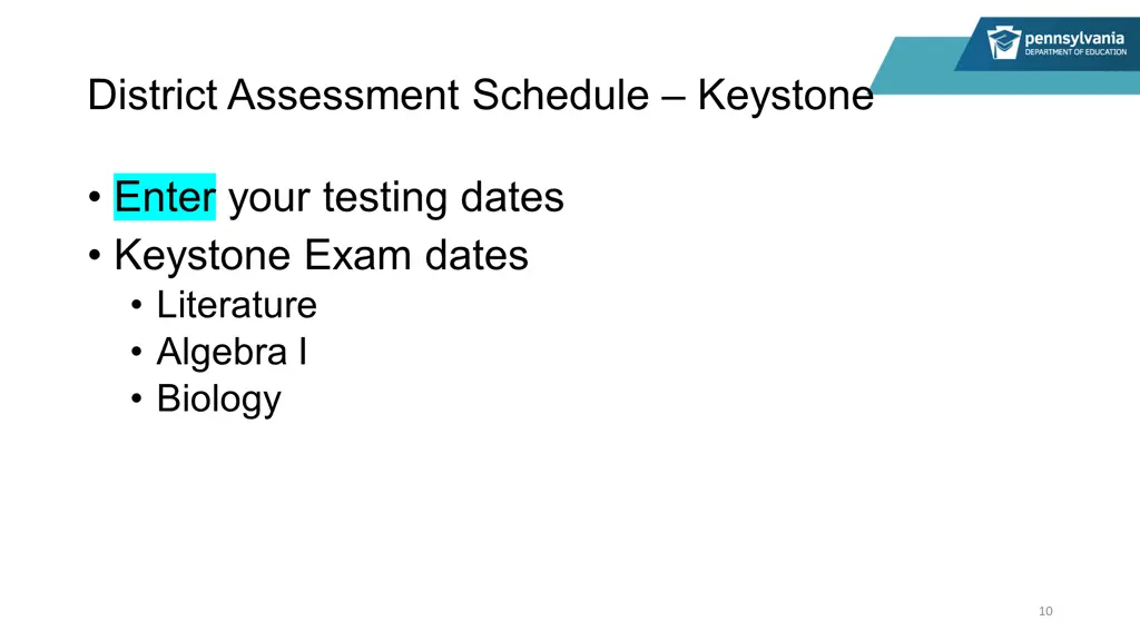 district assessment schedule keystone