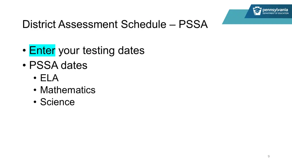district assessment schedule pssa