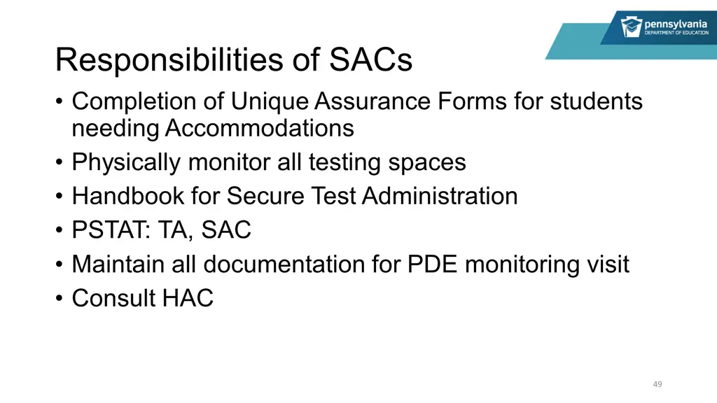 responsibilities of sacs completion of unique