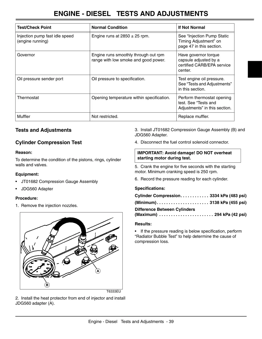 engine diesel tests and adjustments