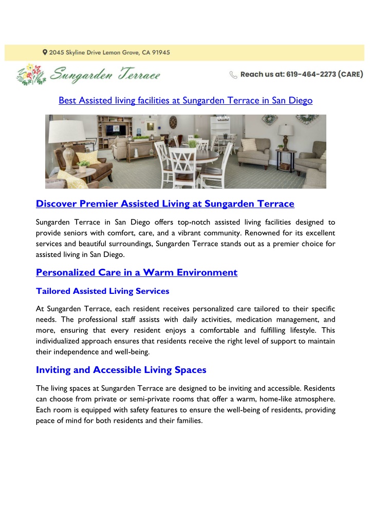 best assisted living facilities at sungarden