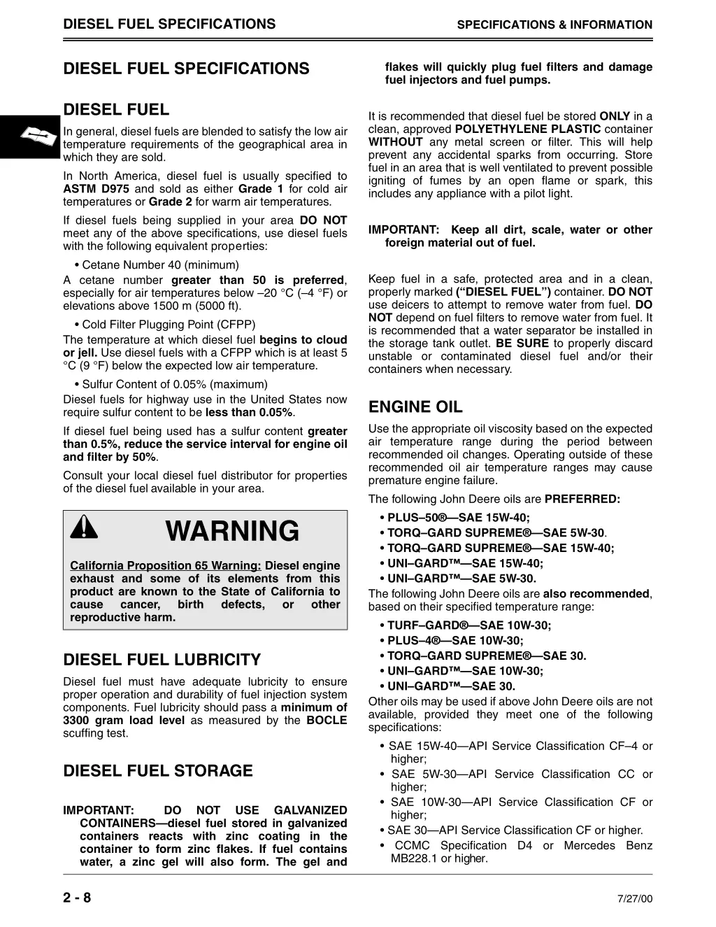 diesel fuel specifications