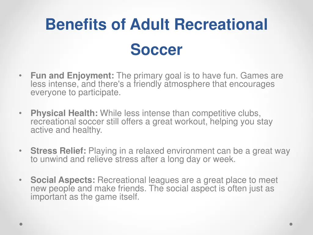 benefits of adult recreational soccer