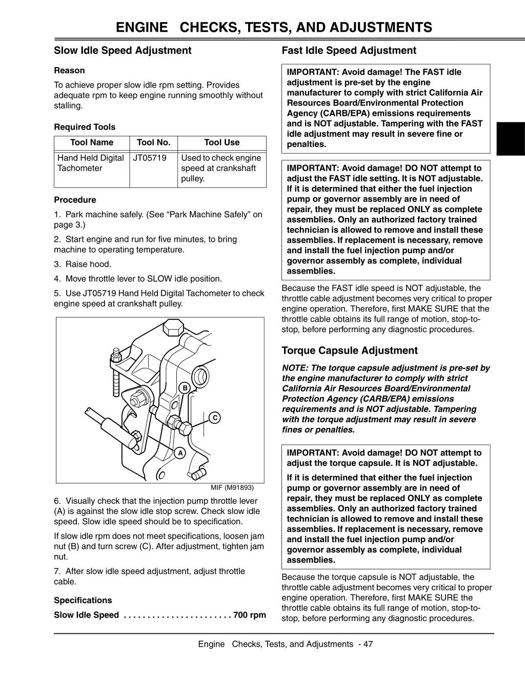 engine checks tests and adjustments 12