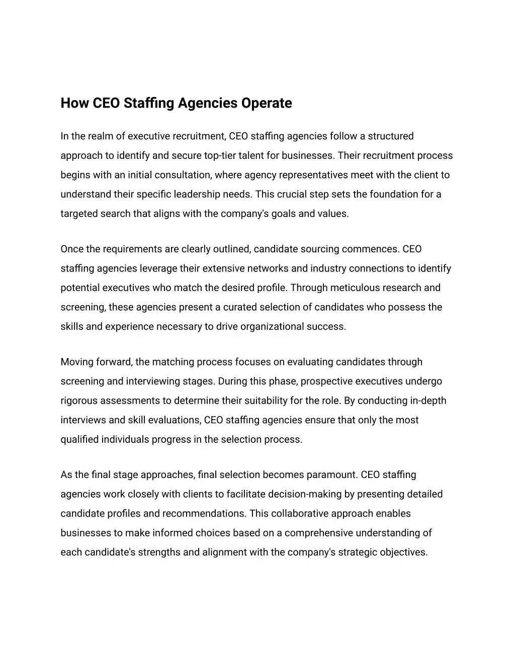 how ceo staffing agencies operate