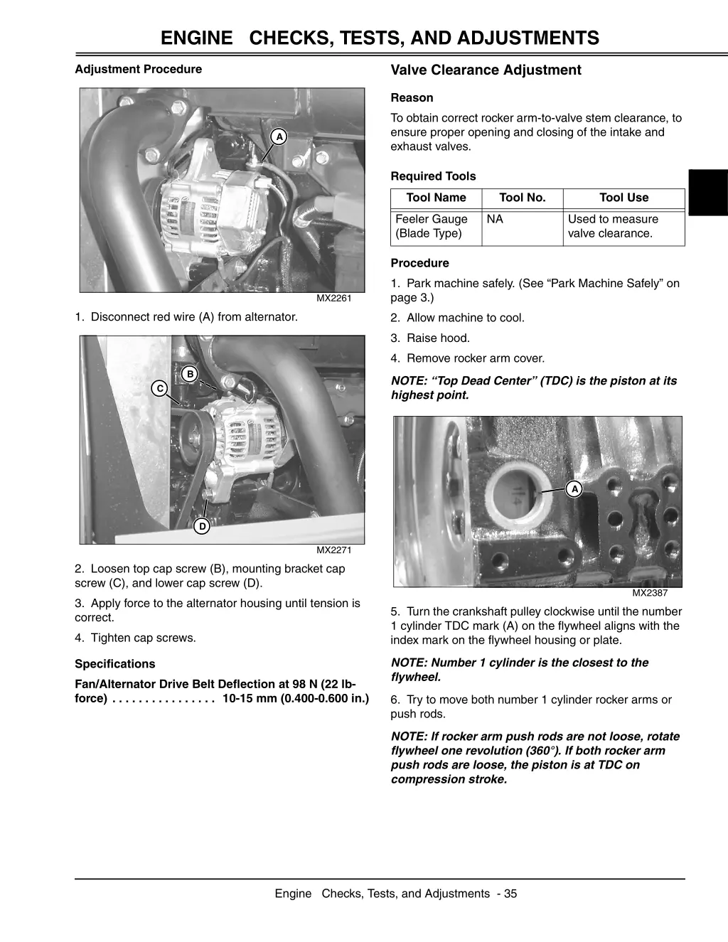 engine checks tests and adjustments