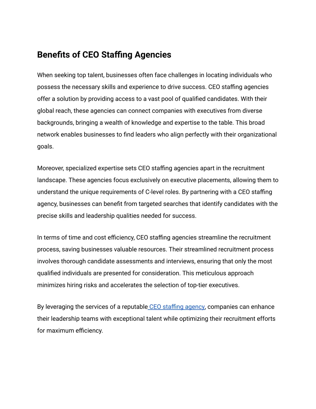 benefits of ceo staffing agencies