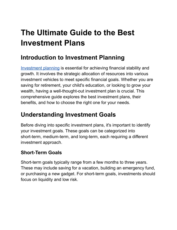 the ultimate guide to the best investment plans