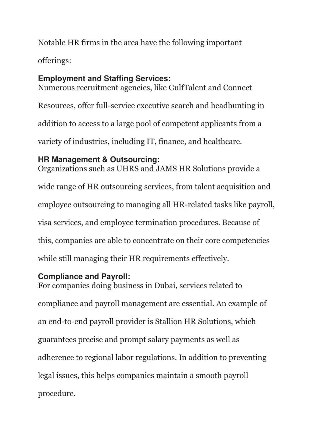 notable hr firms in the area have the following