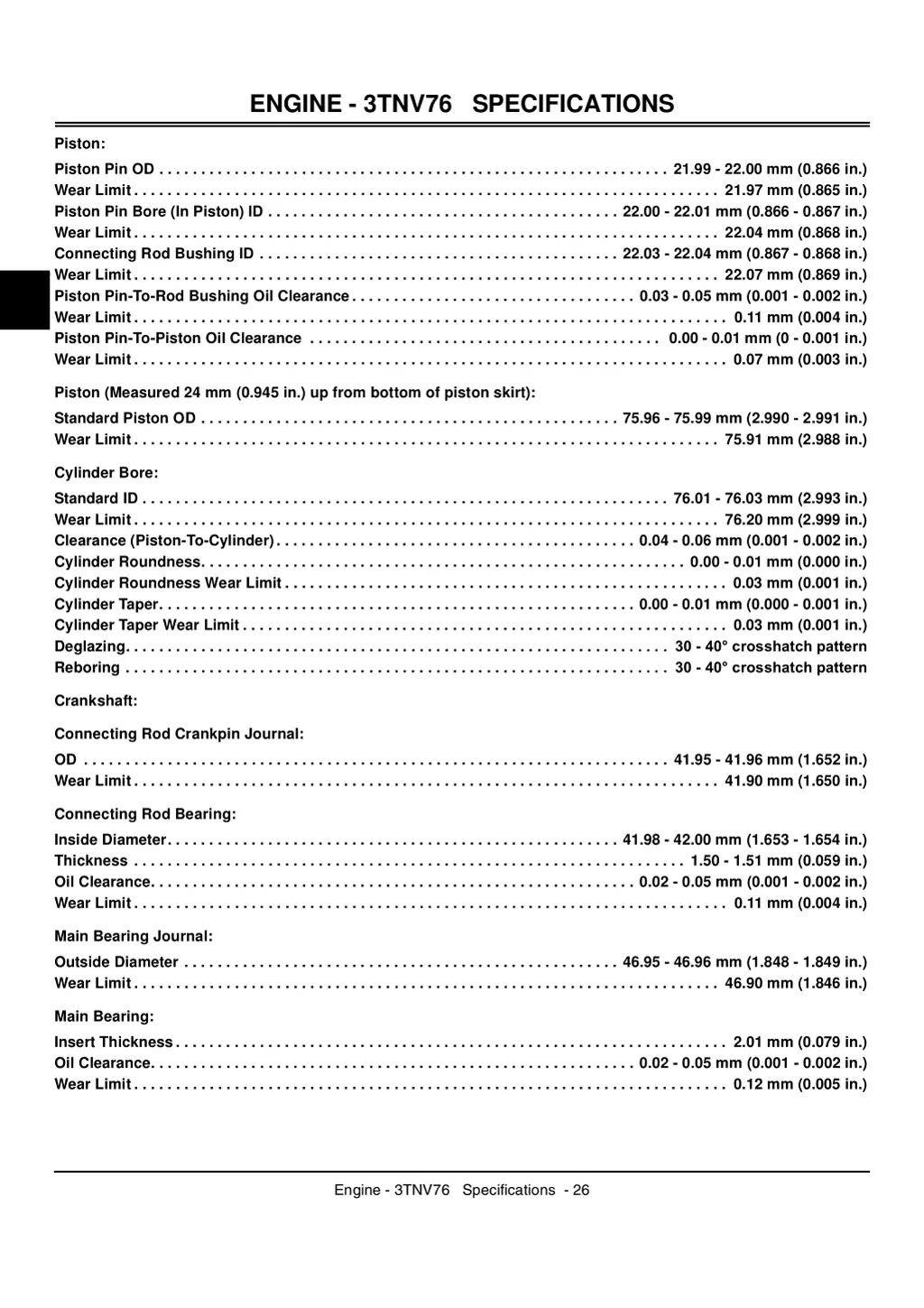 engine 3tnv76 specifications 3