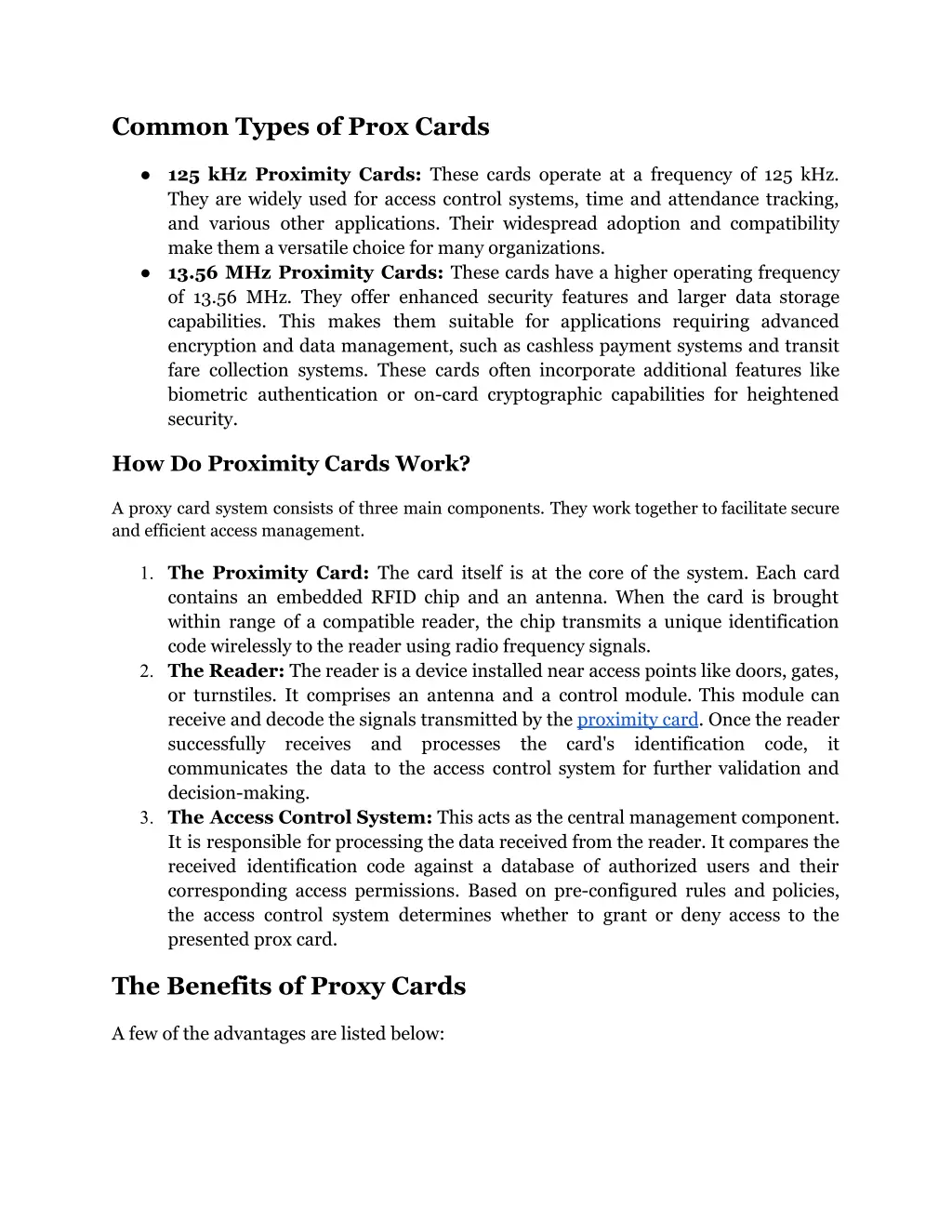 common types of prox cards