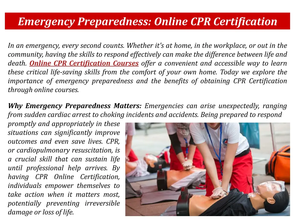 emergency preparedness online cpr certification
