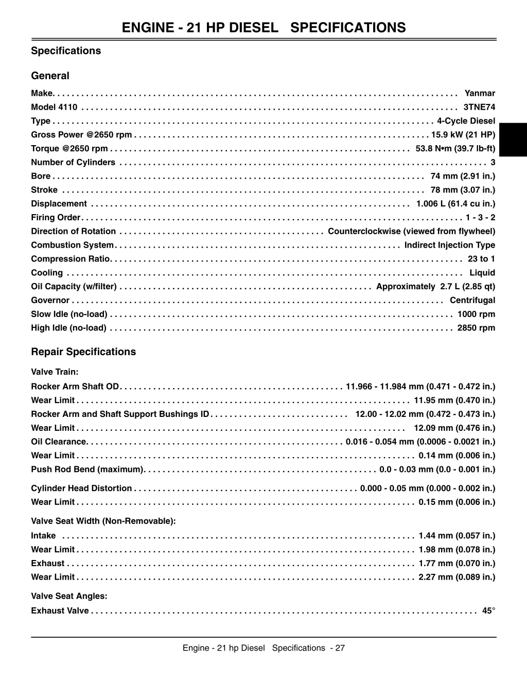 engine 21 hp diesel specifications