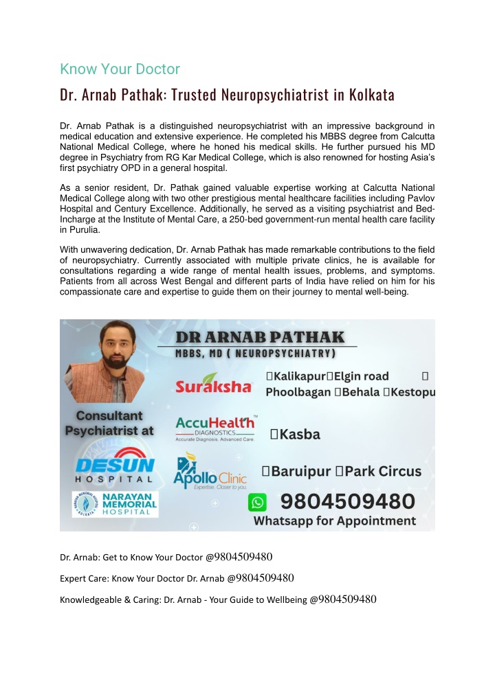 know your doctor dr arnab pathak trusted