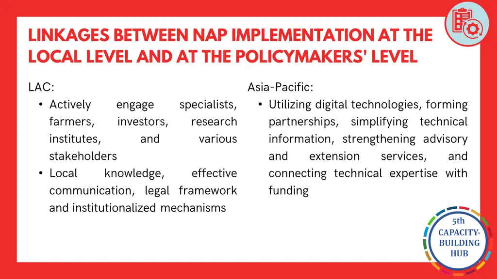 linkages between nap implementation at the local