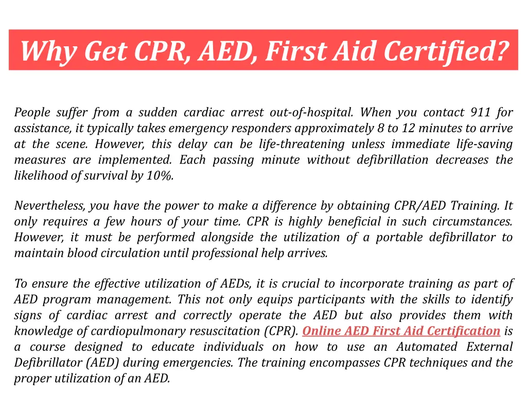 why get cpr aed first aid certified