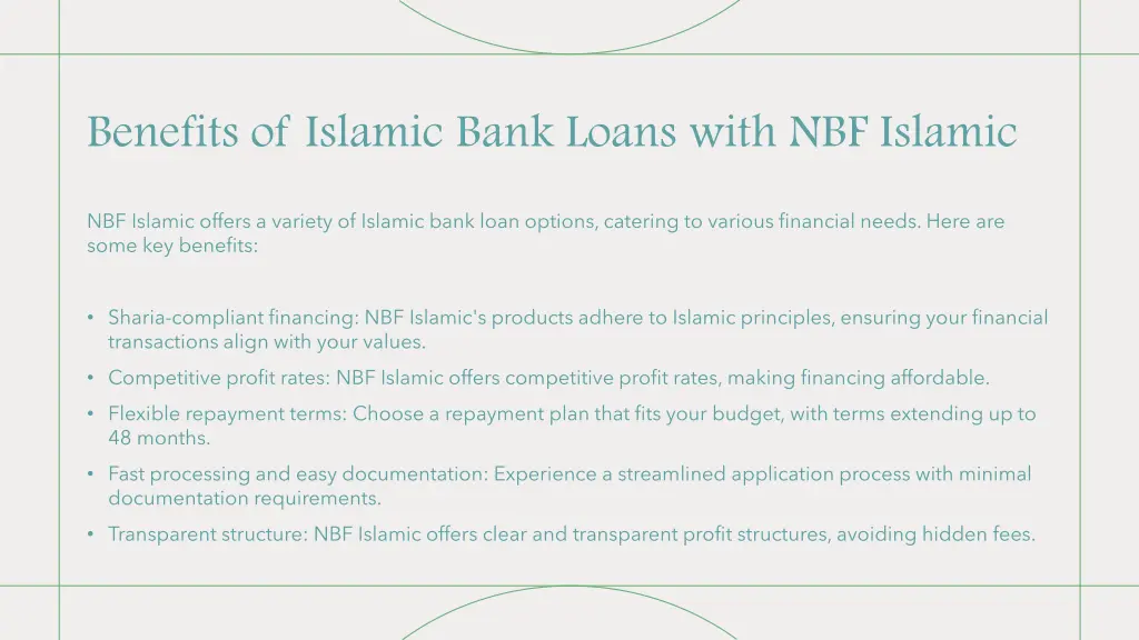 benefits of islamic bank loans with nbf islamic