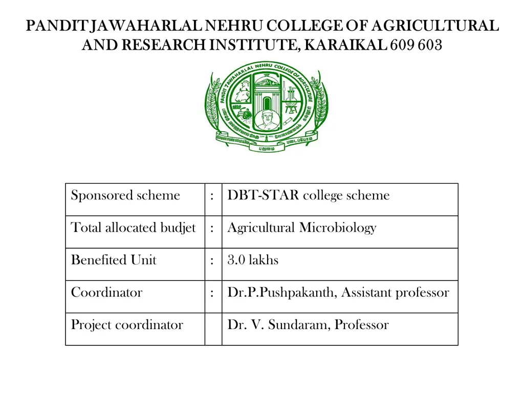 pandit jawaharlal nehru college of agricultural
