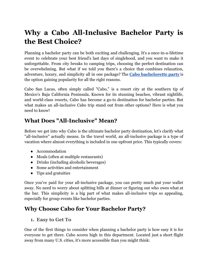 why a cabo all inclusive bachelor party