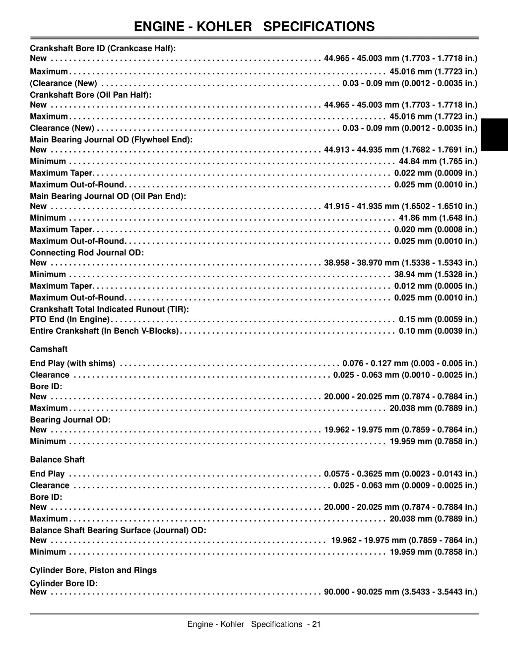 engine kohler specifications 2