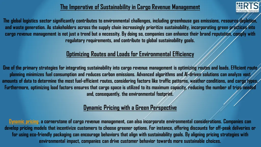 the imperative of sustainability in cargo revenue