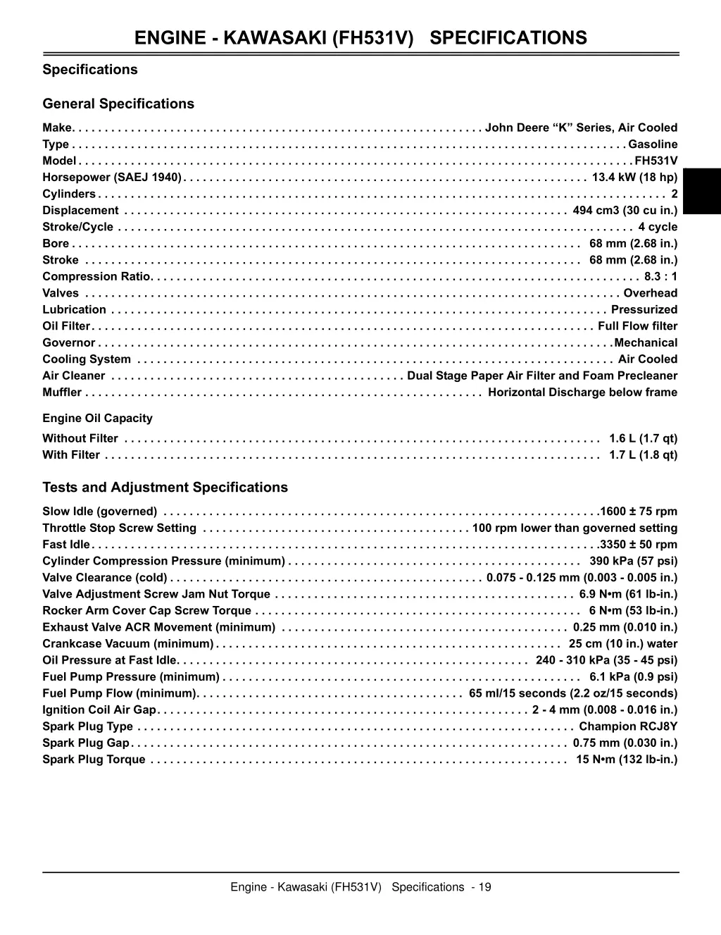 engine kawasaki fh531v specifications