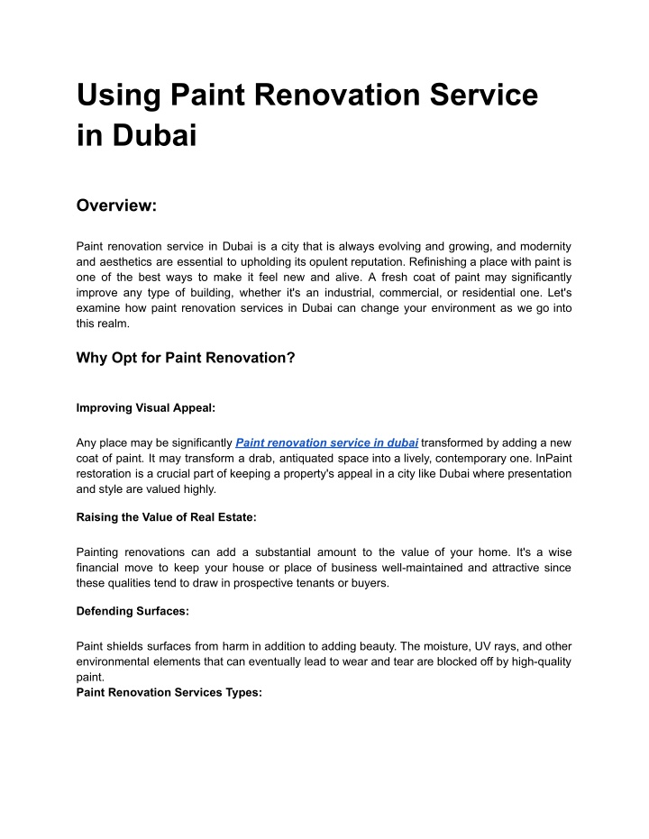 using paint renovation service in dubai