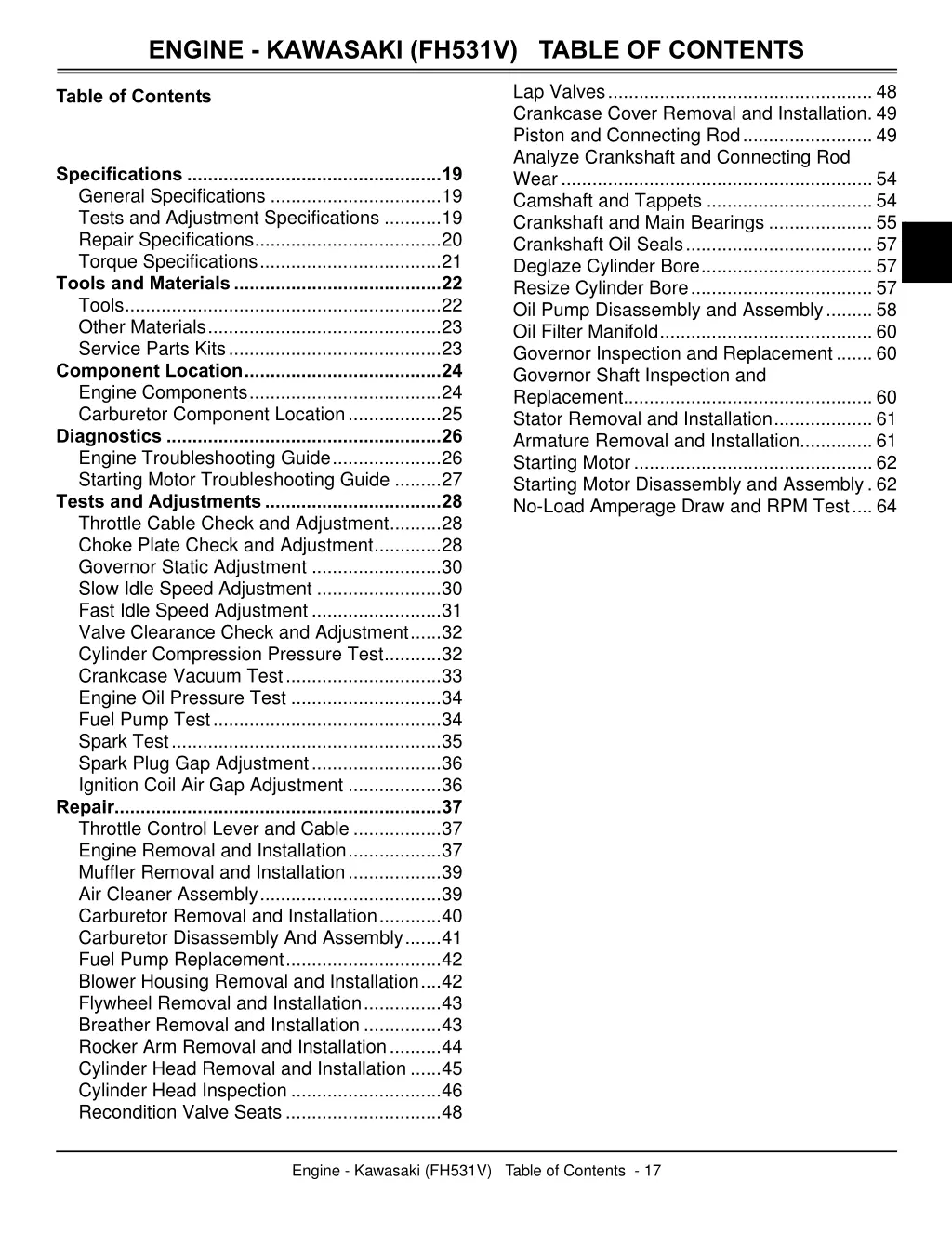 engine kawasaki fh531v table of contents