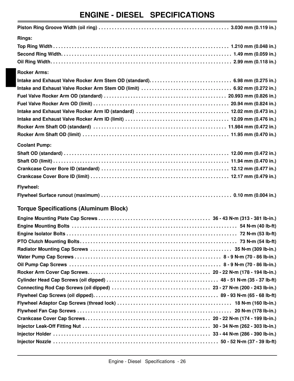 engine diesel specifications 2