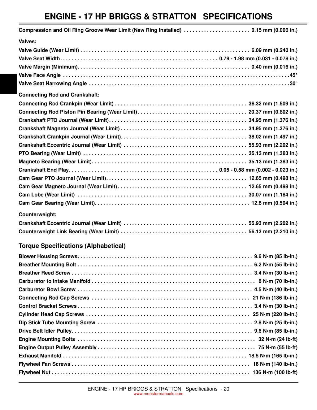 engine 17 hp briggs stratton specifications 1