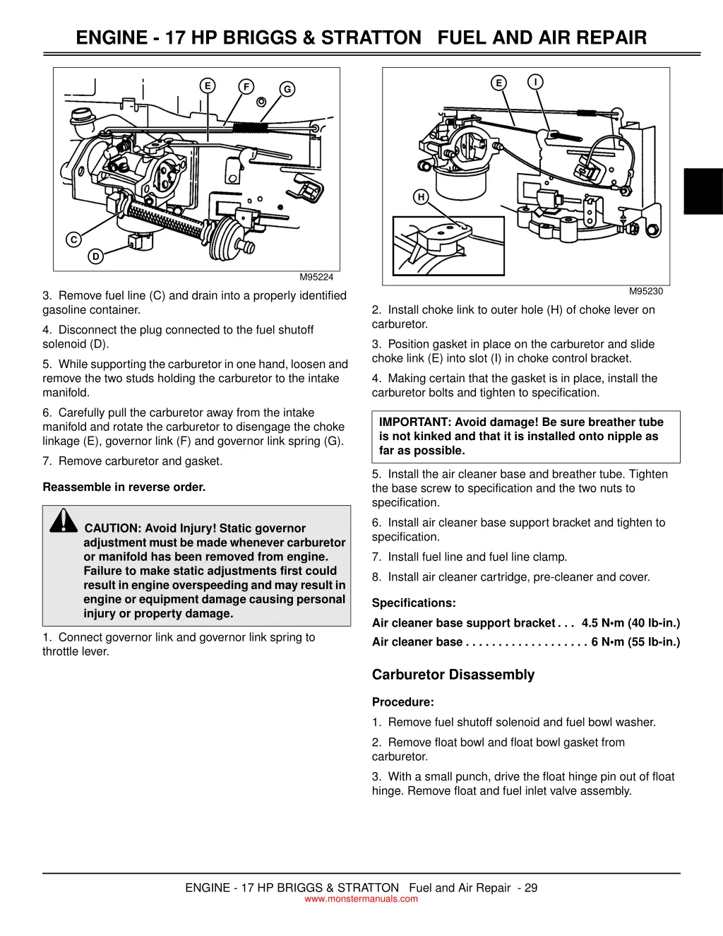 engine 17 hp briggs stratton fuel and air repair 1