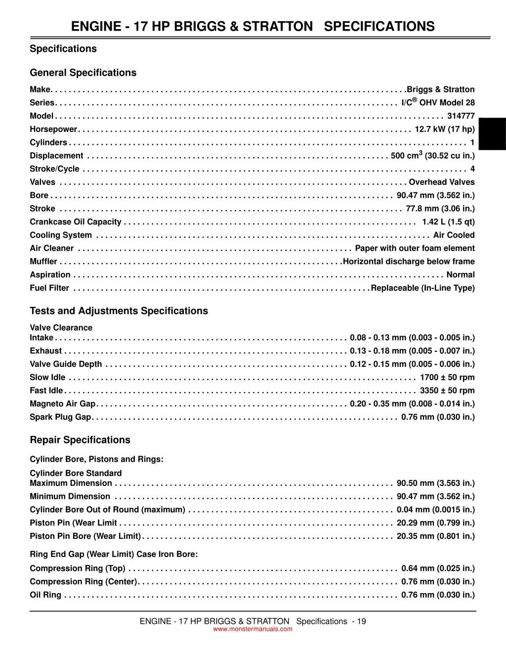 engine 17 hp briggs stratton specifications