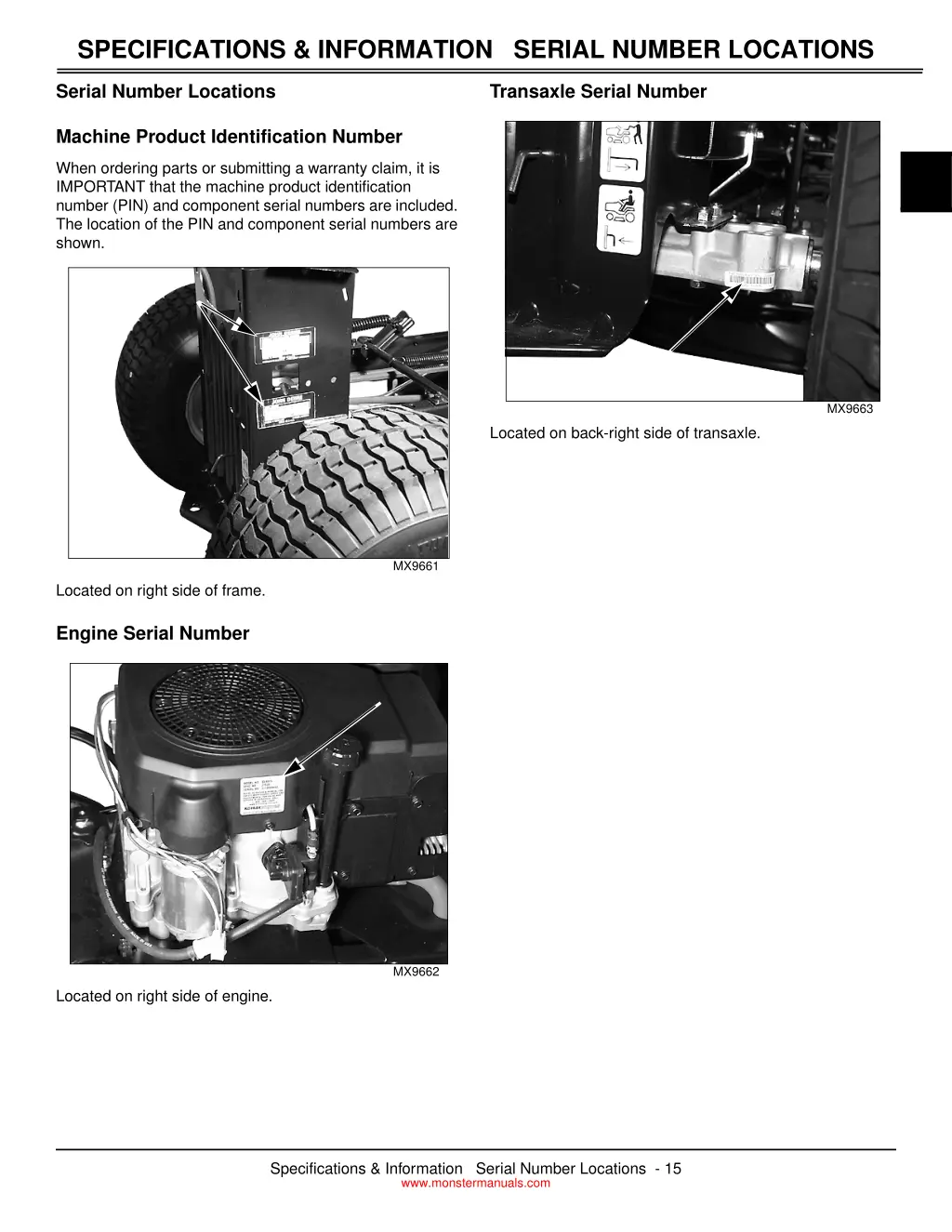 specifications information serial number locations