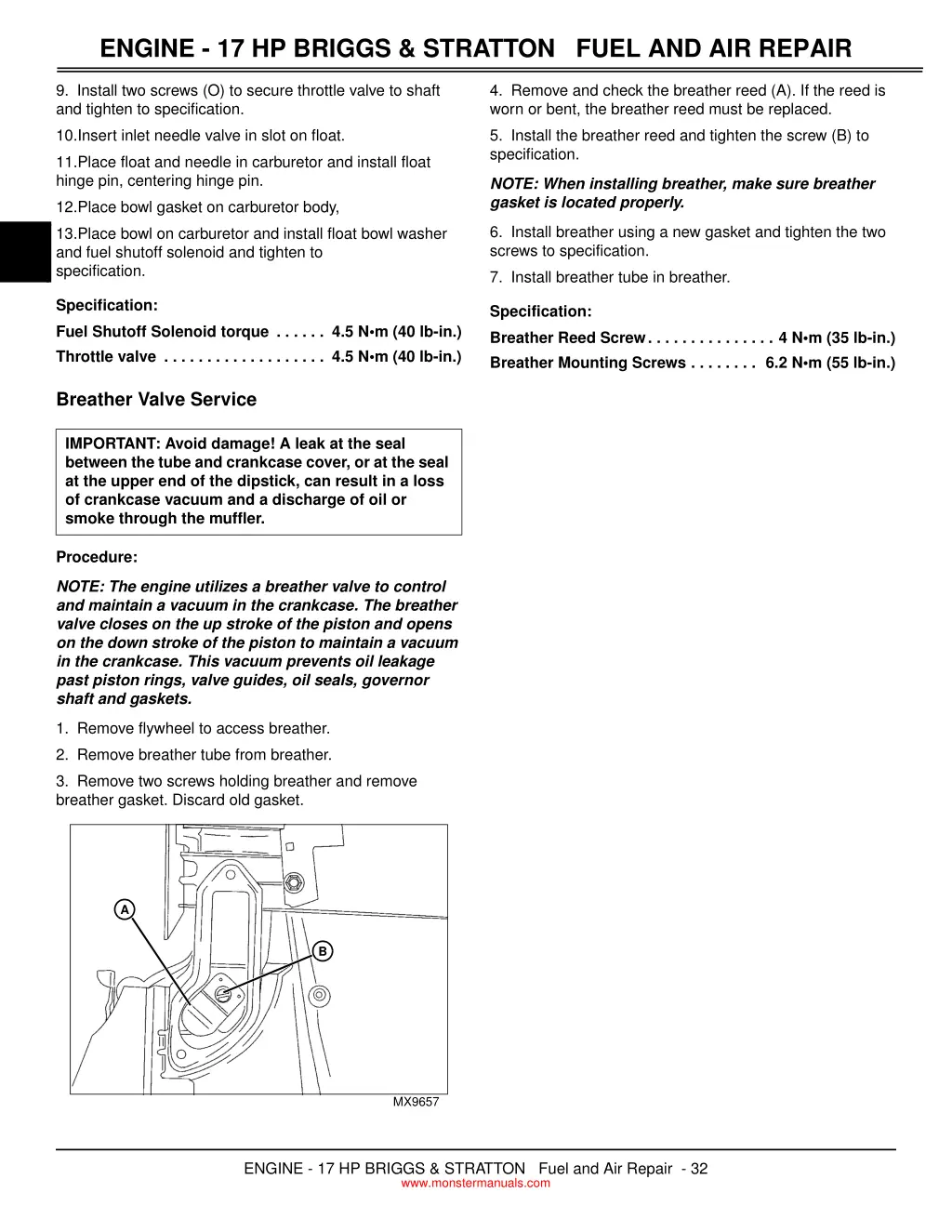 engine 17 hp briggs stratton fuel and air repair 4