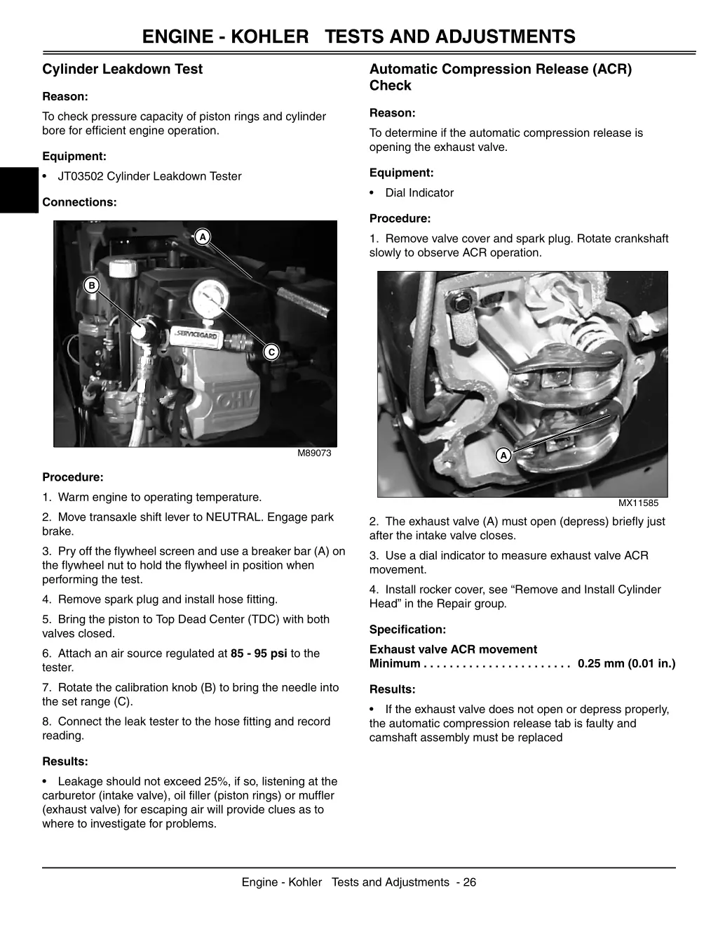 engine kohler tests and adjustments 3