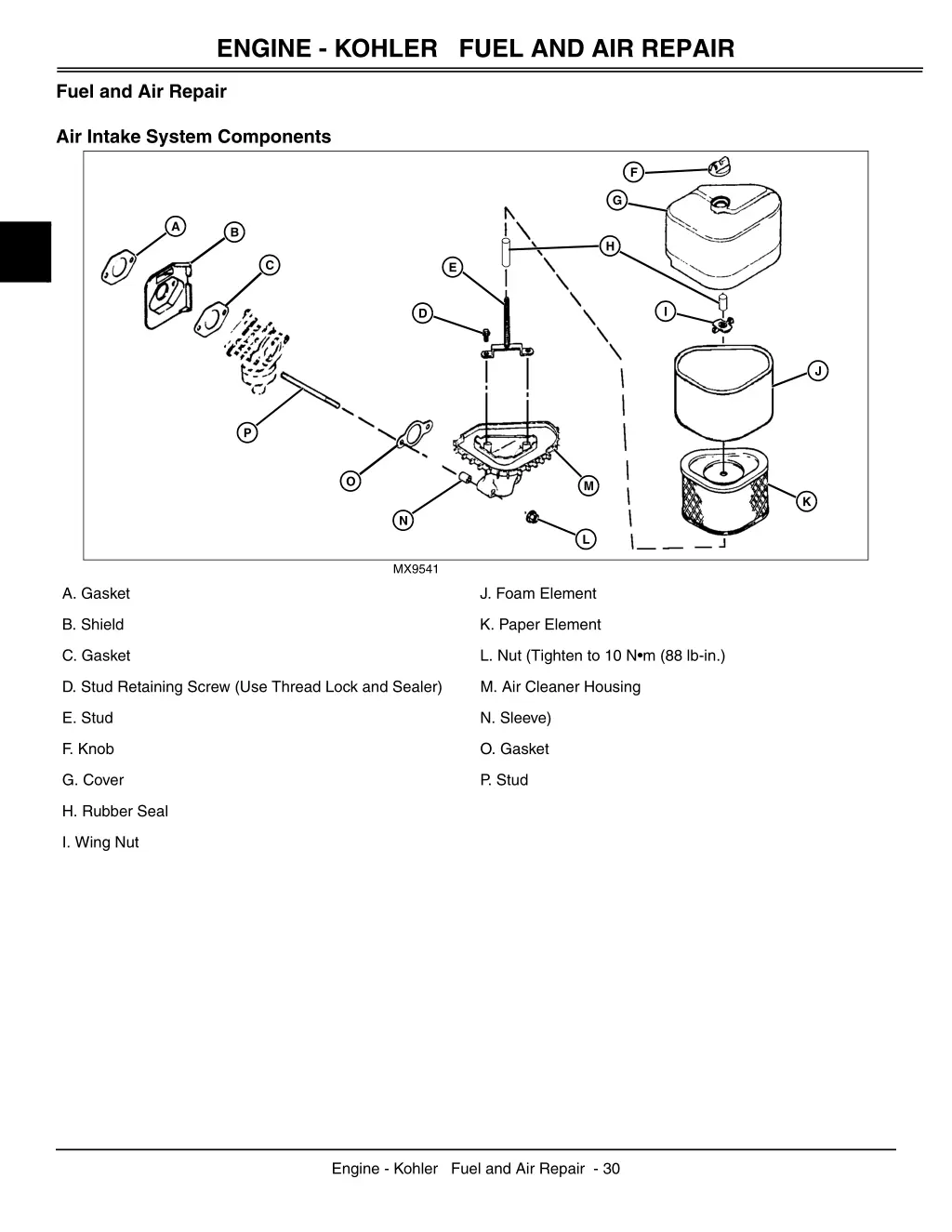 engine kohler fuel and air repair